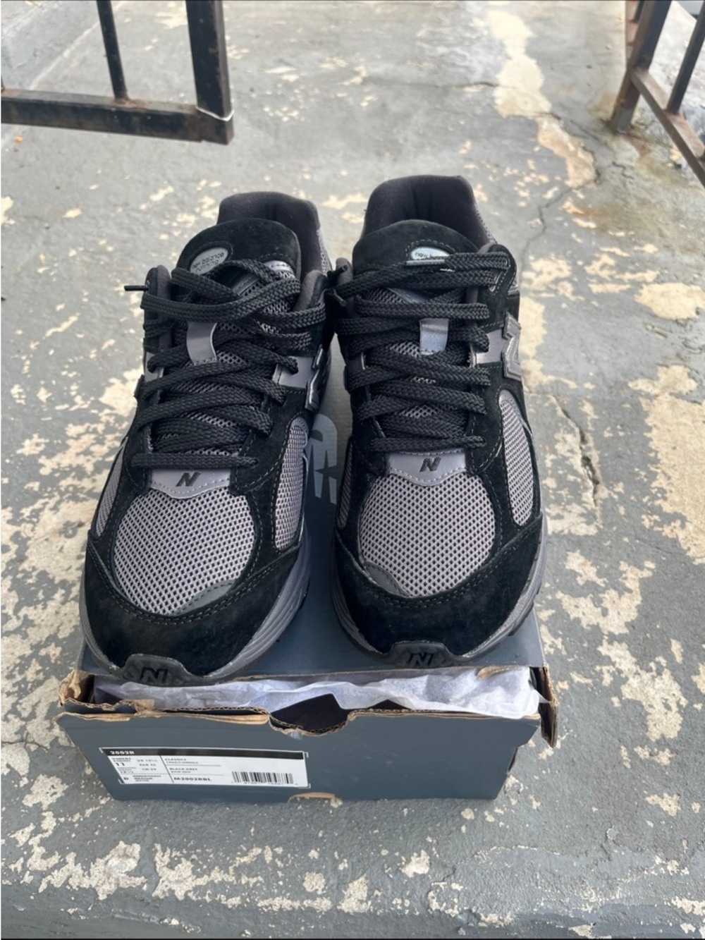 New Balance Black and Gray Mesh Suede Trainers